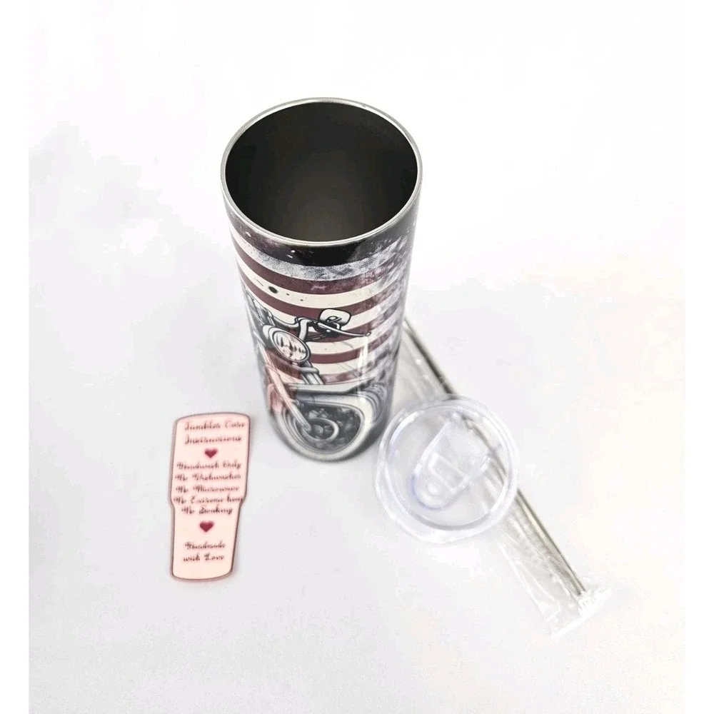 American Flag Motorcycle Riding 20Oz Tumbler Travel Insulated Patriotic Support